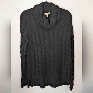 Banana Republic Wool Blend Cowl Neck Cable Knit Tunic Black Sweater - Size XL